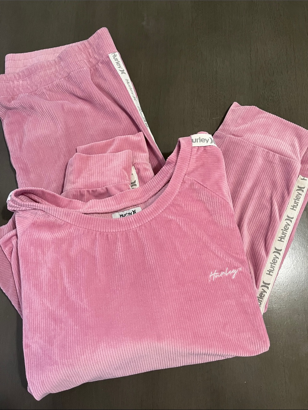 Hurley Pink Corduroy Two-Piece Lounge Set women’s size XL crop top corduroy